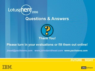 Questions & Answers Thank You! Please turn in your evaluations or fill them out online! [email_address]   www.johndavidhead.com   www.psclistens.com 