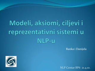 Modeli, aksiomi, ciljevi i reprezentativni sistemi u NLP-u RankaiDanijela NLP Centar BP6  21.4.10.  