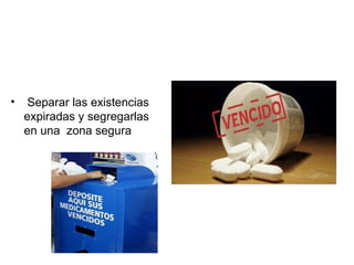 • Separar las existencias
expiradas y segregarlas
en una zona segura
 