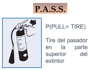 P(PULL= TIRE)
Tire del pasador
en la parte
superior del
extintor
P.A.S.S.
 