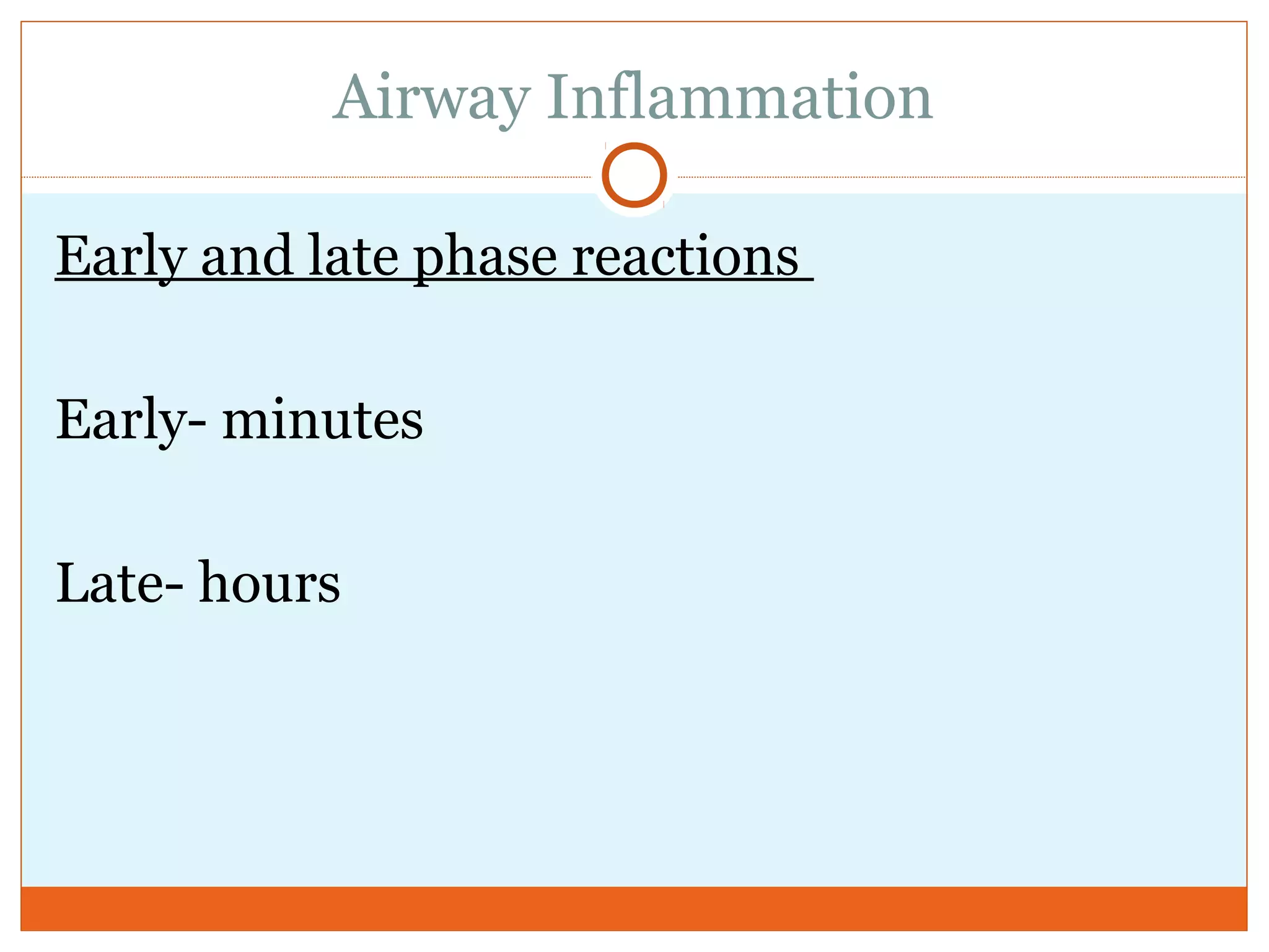 Airway Inflammation
Early and late phase reactions
Early- minutes
Late- hours
 