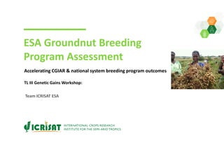 ESA Groundnut Breeding
Program Assessment
Accelerating CGIAR & national system breeding program outcomes
TL III Genetic Gains Workshop:
Team ICRISAT ESA
 