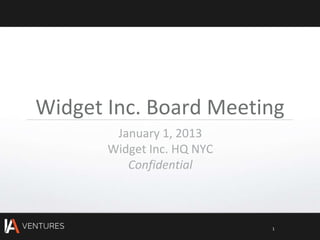 Widget Inc. Board Meeting
        January 1, 2013
       Widget Inc. HQ NYC
          Confidential



                            1
 