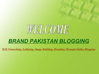 WELCOME BRAND PAKISTAN BLOGGING B2B Networking, Lobbying, Image Building, Branding Through Online Blogging 