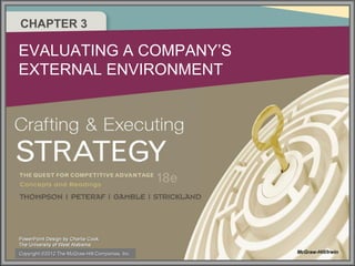 CHAPTER 3

EVALUATING A COMPANY’S
EXTERNAL ENVIRONMENT

Copyright ®2012 The McGraw-Hill Companies, Inc.

McGraw-Hill/Irwin

 