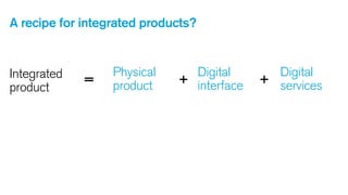 A recipe for integrated products?

Integrated
product

=

Physical
product

Digital
+ interface

Digital
+ services

 