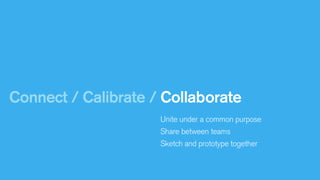Connect / Calibrate / Collaborate
Unite under a common purpose
Share between teams
Sketch and prototype together

 