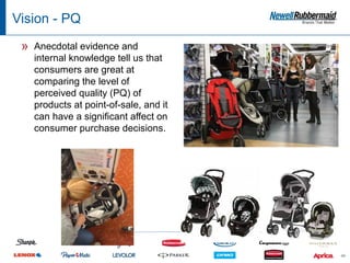 Vision - PQ

 »   Anecdotal evidence and
     internal knowledge tell us that
     consumers are great at
     comparing the level of
     perceived quality (PQ) of
     products at point-of-sale, and it
     can have a significant affect on
     consumer purchase decisions.




                                         49
 