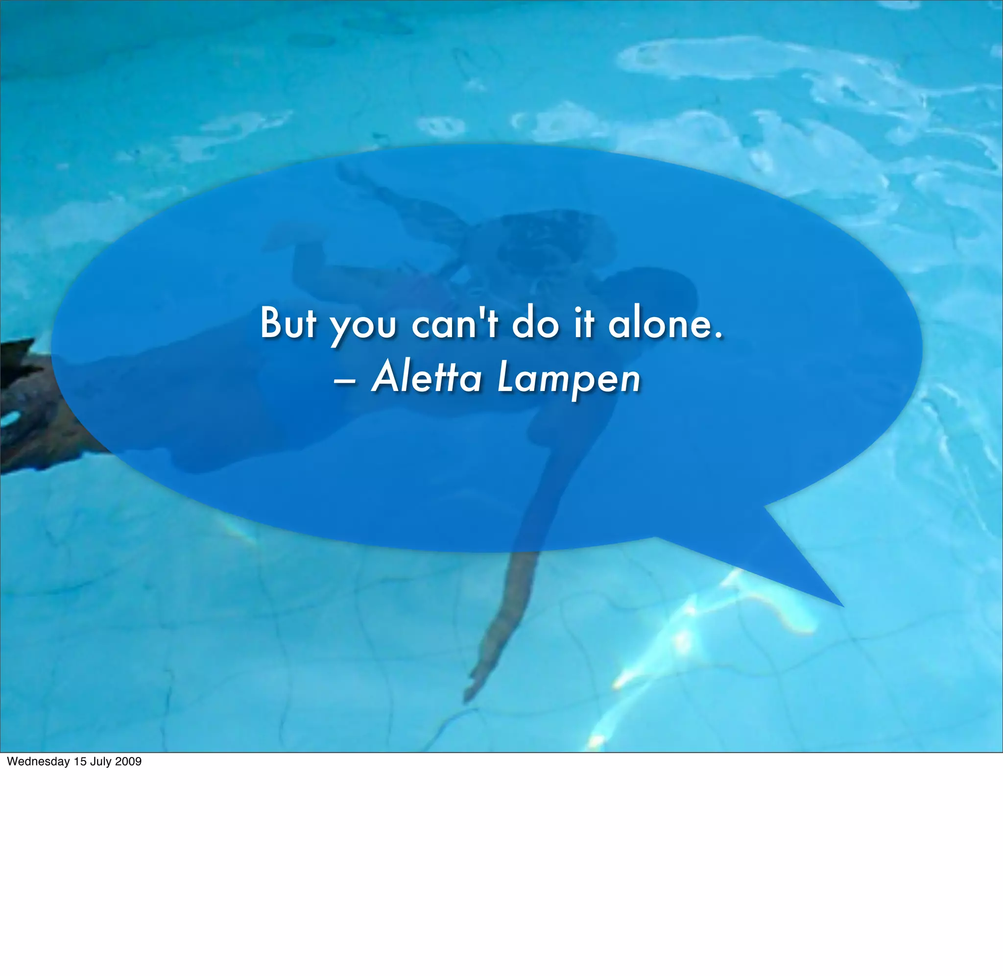 But you can't do it alone.
                             – Aletta Lampen




Wednesday 15 July 2009
 