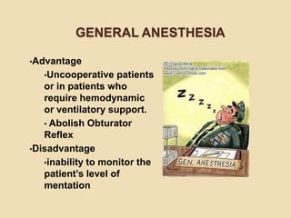 GENERAL ANESTHESIA

•Advantage
   •Uncooperative   patients
   or in patients who
   require hemodynamic
   or ventilatory...