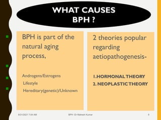BPH is part of the
natural aging
process,
Androgens/Estrogens
Lifestyle
Hereditary(genetic)/Unknown
8/31/2021 7:04 AM BPH ...