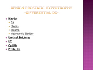 






Bladder
 CA
 Stones
 Trauma
 Neurogenic Bladder
Urethral Strictures
UTI
Cystitis
Prostatitis

 