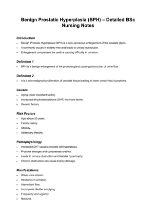Comprehensive Nursing Notes on Benign Prostatic Hyperplasia (BPH ...