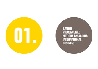 BANISH
PRECONCEIVED
NOTIONS REGARDING
INTERNATIONAL
BUSINESS01.
 