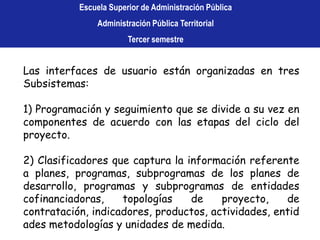 Project Escuela Superior de Administración PúblicaAdministración Pública TerritorialTercer semestre ¿Que es el SSEPI?Es un aplicativo de base de datos como apoyo a la toma de decisiones en materia de gestión de proyectos por parte de los bancos de proyectos, municipales, departamentales y el nacional.Los proyectos deben estar organizados de acuerdo con la metodología BPIN con su respectiva ficha de Estadísticas Básicas de Inversión EBI.