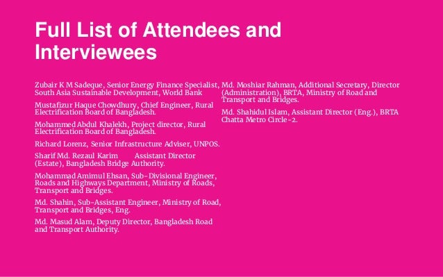 Full List of Attendees and
Interviewees
Zubair K M Sadeque, Senior Energy Finance Specialist,
South Asia Sustainable Devel...