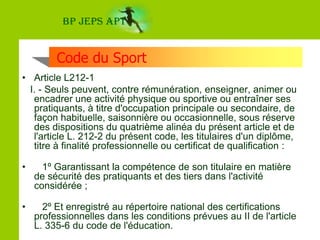 BP JEPS APTAPTles activités nautiques.