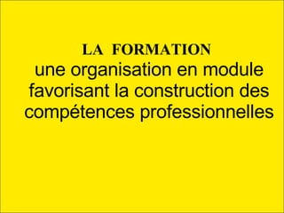 LA  FORMATION   une organisation en module favorisant la construction des compétences professionnelles 