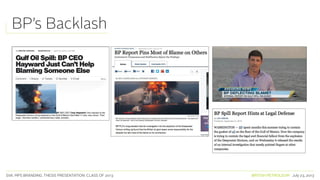 SVA. MPS BRANDING. THESIS PRESENTATION: CLASS OF 2013 BRITISH PETROLEUM July 23, 2013
BP’s Backlash
 