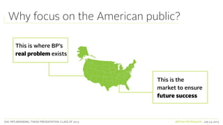 SVA. MPS BRANDING. THESIS PRESENTATION: CLASS OF 2013 BRITISH PETROLEUM July 23, 2013
Why focus on the American public?
This is where BP’s
real problem exists
This is the
market to ensure
future success
 
