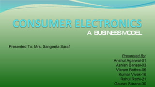 A BUSINESS MODEL

Presented To: Mrs. Sangeeta Saraf

                                               Presented By:
                                           Anshul Agarwal-01
                                            Ashish Bansal-03
                                            Vikram Bothra-06
                                             Kumar Vivek-16
                                              Rahul Rathi-21
                                           Gaurav Surana-30
 