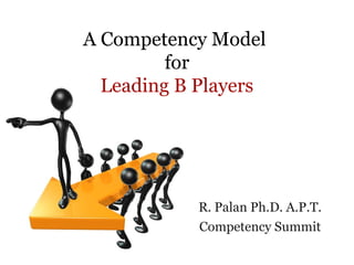 A Competency Model 
for 
Leading B Players 
R. Palan Ph.D. A.P.T. 
Competency Summit 
 