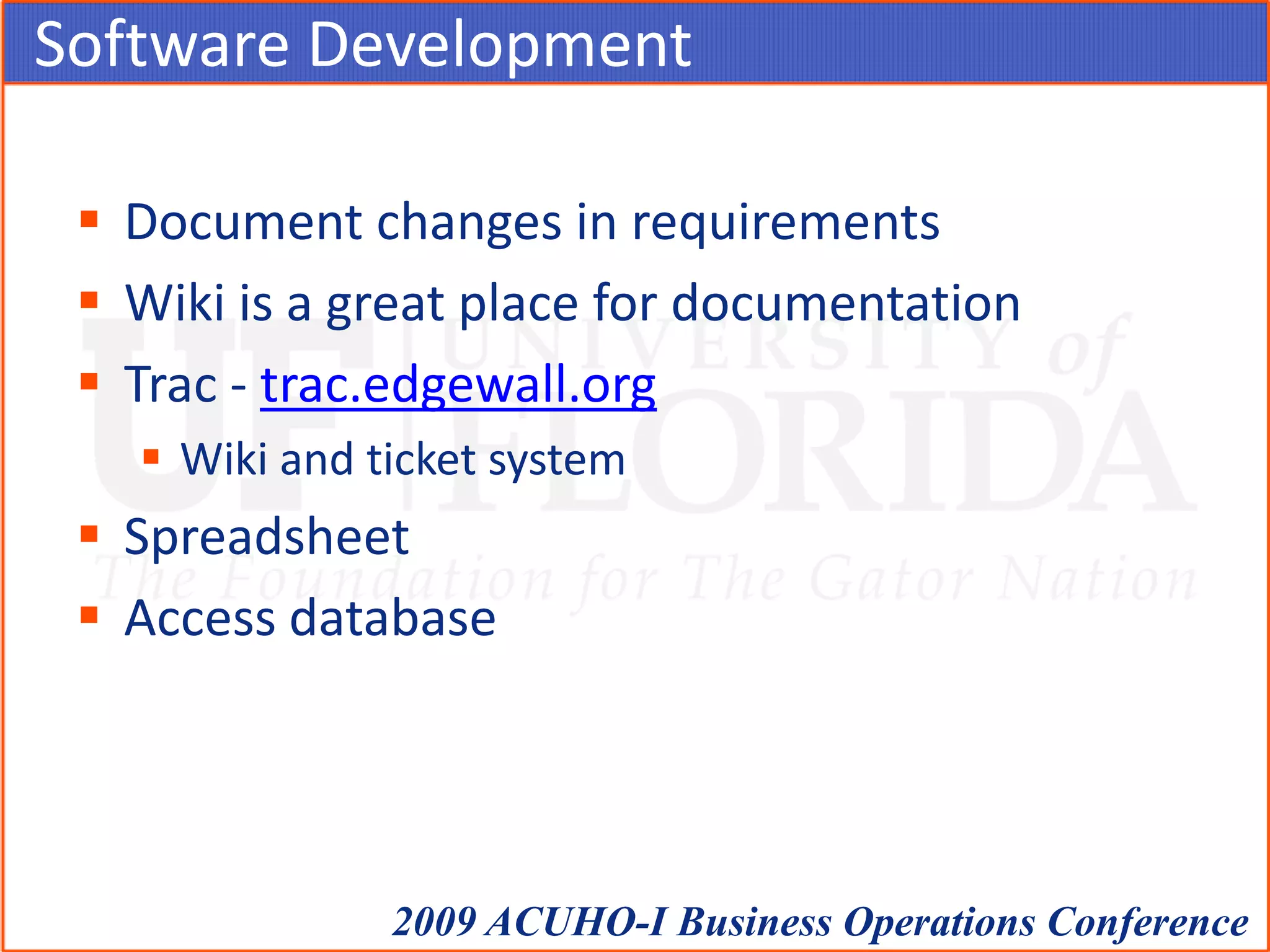Our Approach to DevelopmentIterative developmentEach iteration results in working softwareDeploy to a server and testGet feedback from stakeholdersAdjust target date, if necessary