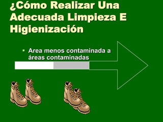 ¿Cómo Realizar Una
Adecuada Limpieza E
Higienización

   Area menos contaminada a
    áreas contaminadas
 