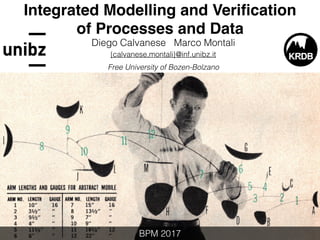 Integrated Modelling and Veriﬁcation
of Processes and Data
Diego Calvanese Marco Montali
{calvanese,montali}@inf.unibz.it
Free University of Bozen-Bolzano
BPM 2017
 