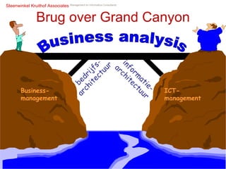 Brug over Grand Canyon business analysis Business- management ICT- management Business analysis bedrijfs-architectuur informatie-architectuur 