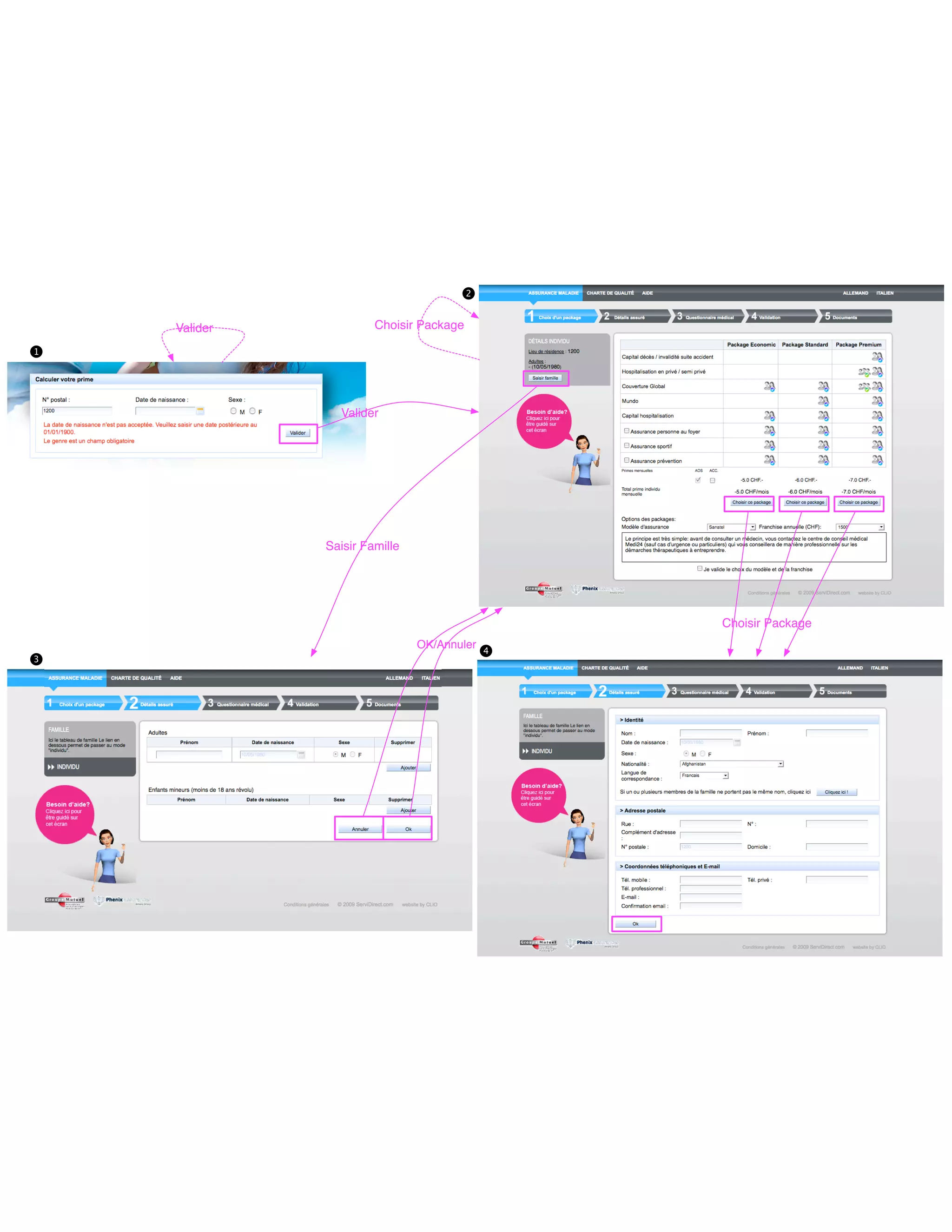 2 1 Valider Choisir Package 1 1 Valider Saisir Famille Choisir Package OK/Annuler 4 1 3 1 