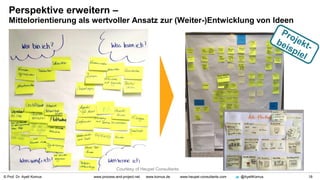 © Prof. Dr. Ayelt Komus 18www.process-and-project.net www.komus.de www.heupel-consultants.com @AyeltKomus
Perspektive erweitern –
Mittelorientierung als wertvoller Ansatz zur (Weiter-)Entwicklung von Ideen
Courtesy of Heupel Consultants
 