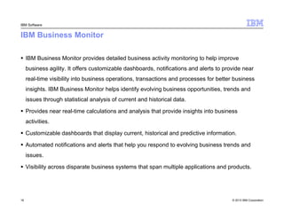 IBM Software

IBM Business Monitor
IBM Business Monitor provides detailed business activity monitoring to help improve
bus...