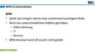 www.dnug.de
BPM
• Spielt seit einigen Jahren eine zunehmend wichtigere Rolle
• Wird von unterschiedlichen Kräften getrieben
– ORGA-Abteilung
– IT
– Revision
• BPM-Kreislauf wird oft (noch) nicht gelebt
BPM im Unternehmen
 