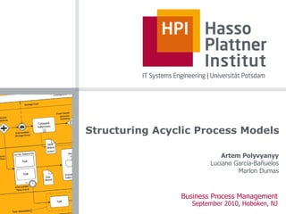 Structuring Acyclic Process Models Business Process Management September 2010, Hoboken, NJ Artem Polyvyanyy Luciano García-Bañuelos Marlon Dumas 