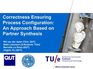 Correctness Ensuring
Process Configuration:
An Approach Based on
Partner Synthesis
Wil van der Aalst (TU/e, QUT)
Niels Lohmann (U-Rostock, TU/e)
Marcello La Rosa (QUT)
Jingxin Xu (QUT)
 