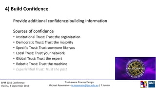 4) Build Confidence
Provide additional confidence-building information
Sources of confidence
• Institutional Trust: Trust ...