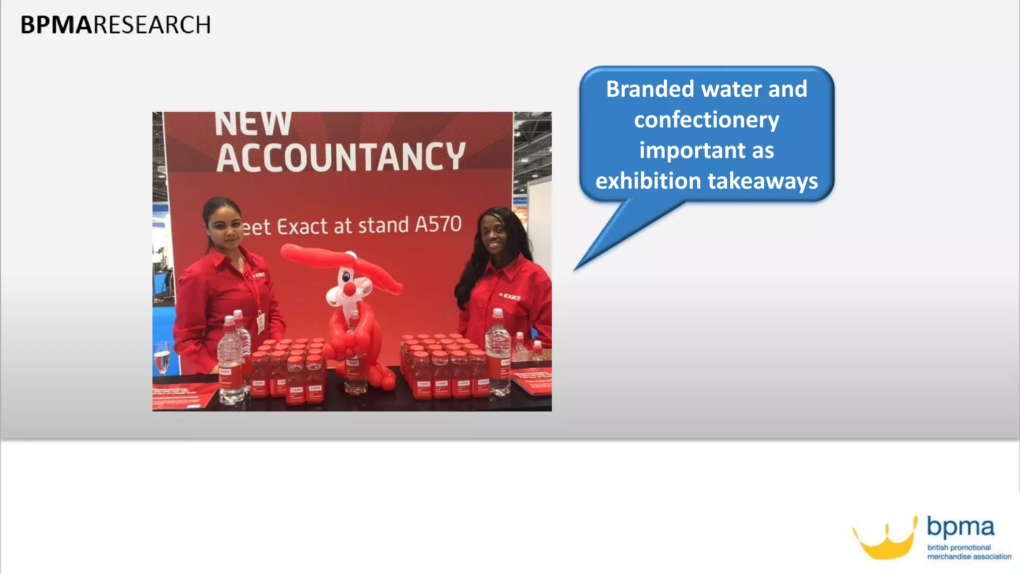 Branded water and
confectionery
important as
exhibition takeaways
 
