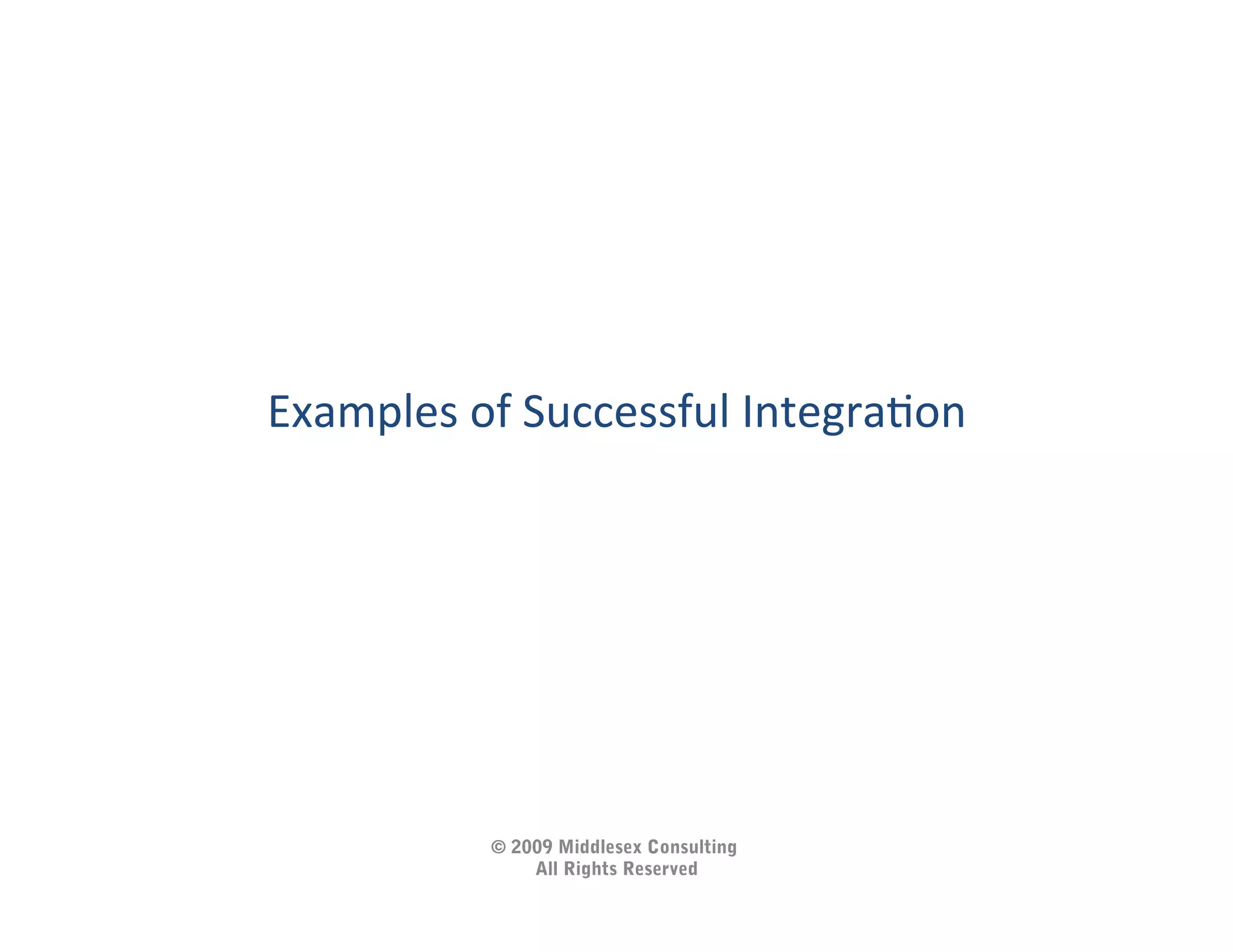 Examples	
  of	
  Successful	
  IntegraIon	
  




              © 2009 Middlesex Consulting
                  All Rights Reserved
 