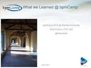 What we Learned @ bpmCamp  ,[object Object],[object Object],[object Object],©2010 BP3 Global, Inc 