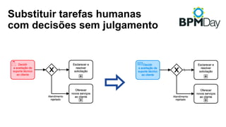 Substituir tarefas humanas
com decisões sem julgamento
 