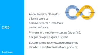 www.roadmap.com.br
CI/CD
A adoção de CI / CD mudou
a forma como os
desenvolvedores e testadores
enviam software.
Primeiro ...
