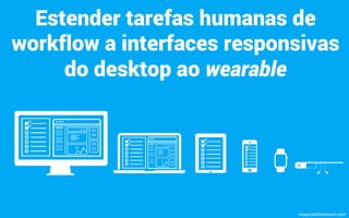 Estender tarefas humanas de
workflow a interfaces responsivas
do desktop ao wearable
mauriciobitencourt.com
 