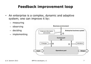 Feedback improvement loop

• An enterprise is a complex, dynamic and adaptive
  system; one can improve it by:
      – mea...