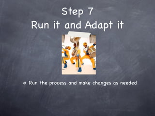 Step 7
Run it and Adapt it




Run the process and make changes as needed
 