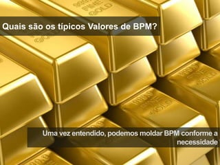 Quais são os típicos Valores de BPM?




         Uma vez entendido, podemos moldar BPM conforme a
                                              necessidade
 