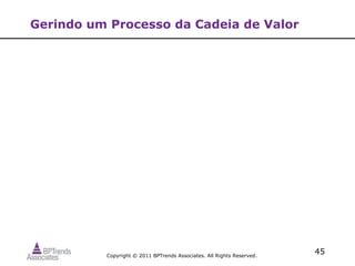 Gerindo um Processo da Cadeia de Valor




          Copyright © 2011 BPTrends Associates. All Rights Reserved.
                                                                       45
 