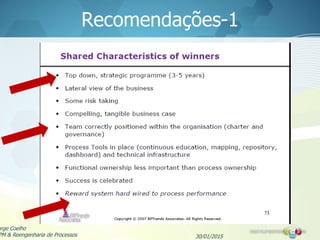 Recomendações-1
30/01/2015
orge Coelho
PM & Reengenharia de Processos
 