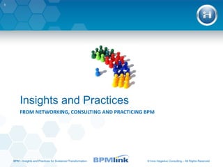 FROM NETWORKING, CONSULTING AND PRACTICING BPM Insights and Practices BPM  –  Insights and Practices for Sustained Transformation 