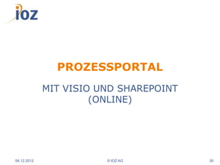 PROZESSPORTAL
             MIT VISIO UND SHAREPOINT
                      (ONLINE)




06.12.2012              © IOZ AG        30
 